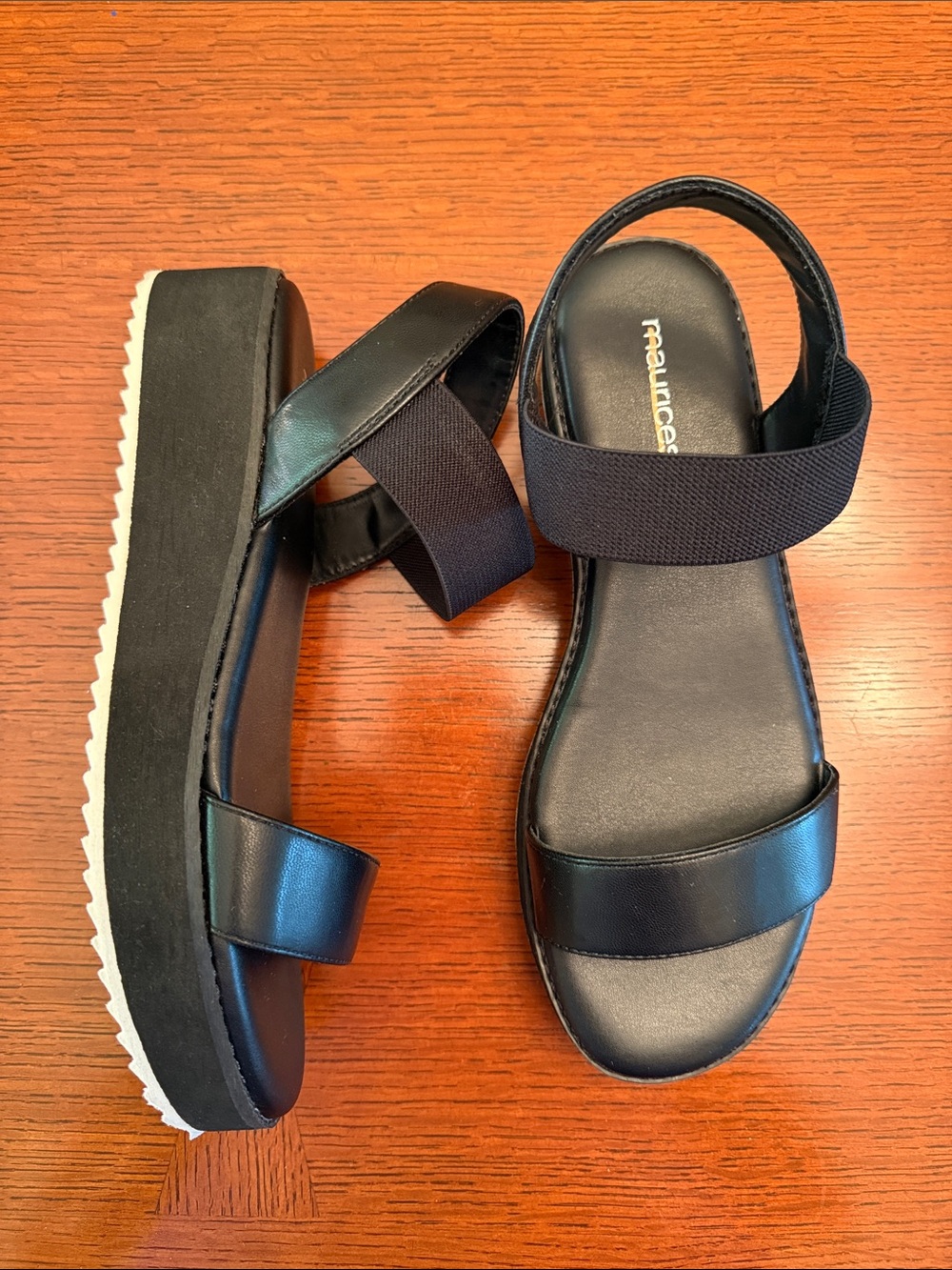 Maurices Black Elastic Strap Platform Wedge Sandals Size 7